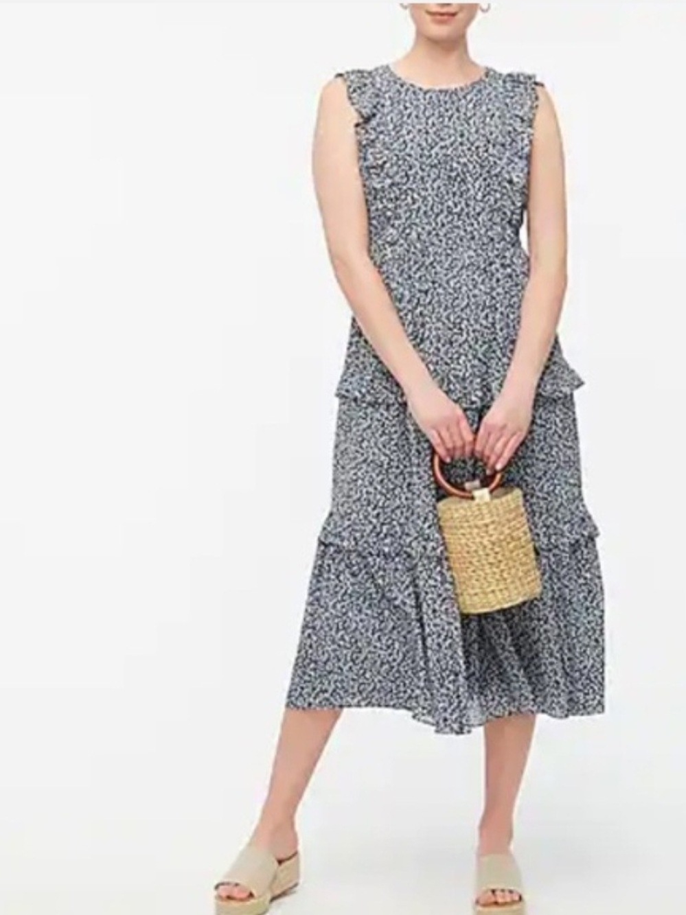 J.Crew Tiered Ruffle Maxi Dress in Navy & White Ditsy Floral Size 4